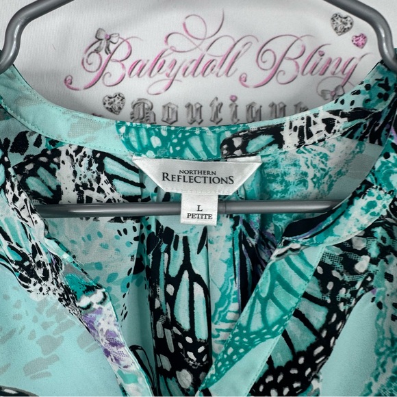 Northern Reflections top blouse long sleeve Teal Black Butterfly Blouse 🦋 - Picture 5 of 7